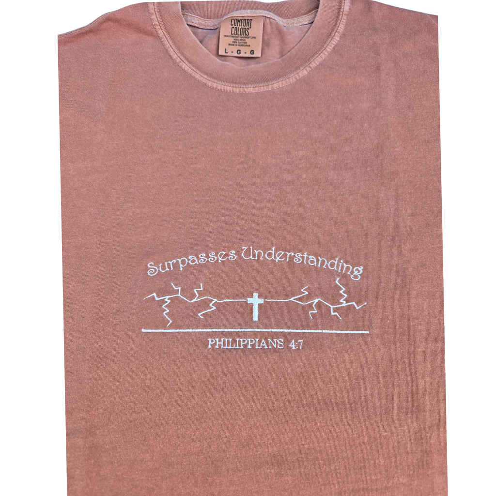 "Surpasses Understanding" Philippians 4:7 Embroidered Tee