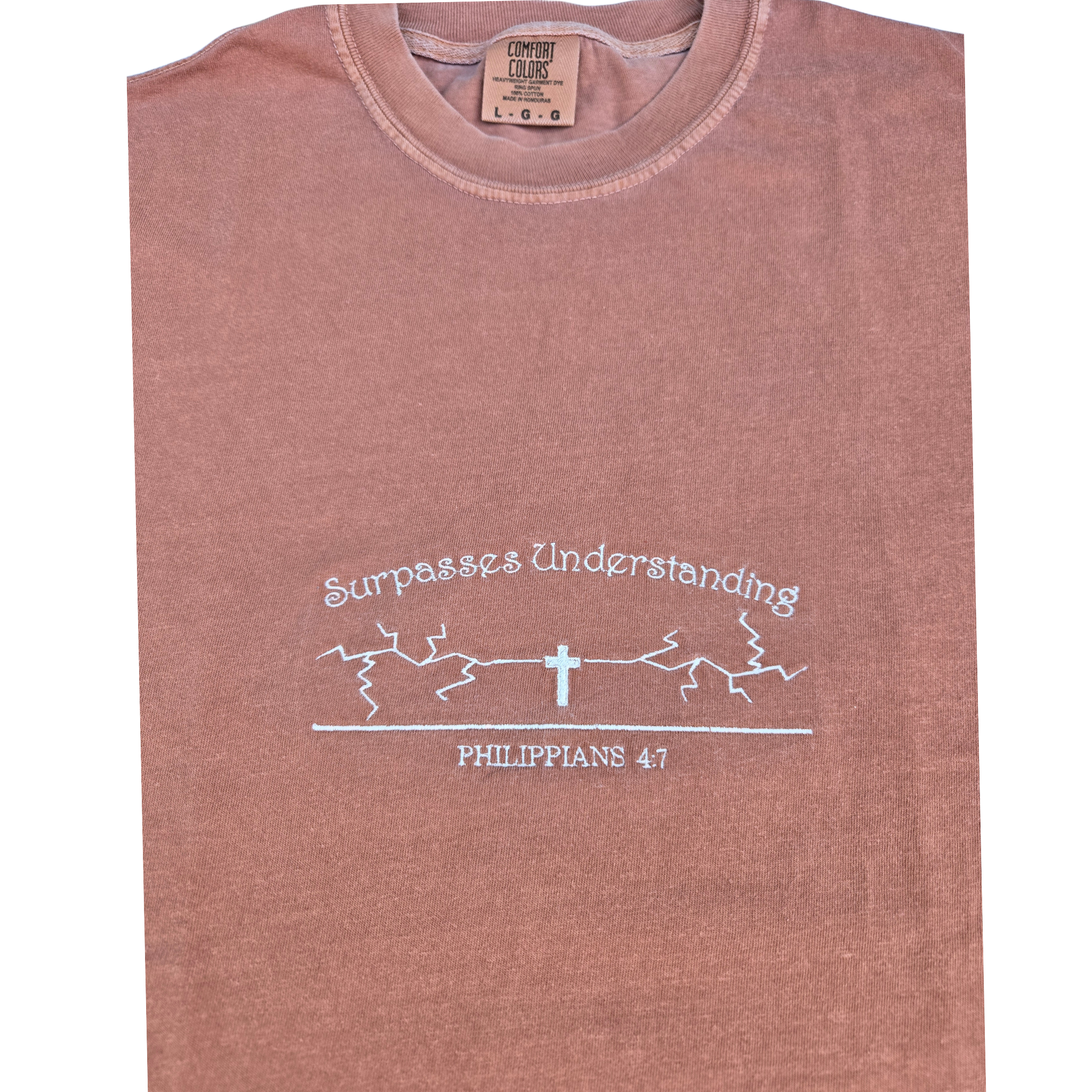 "Surpasses Understanding" Philippians 4:7 Embroidered Tee