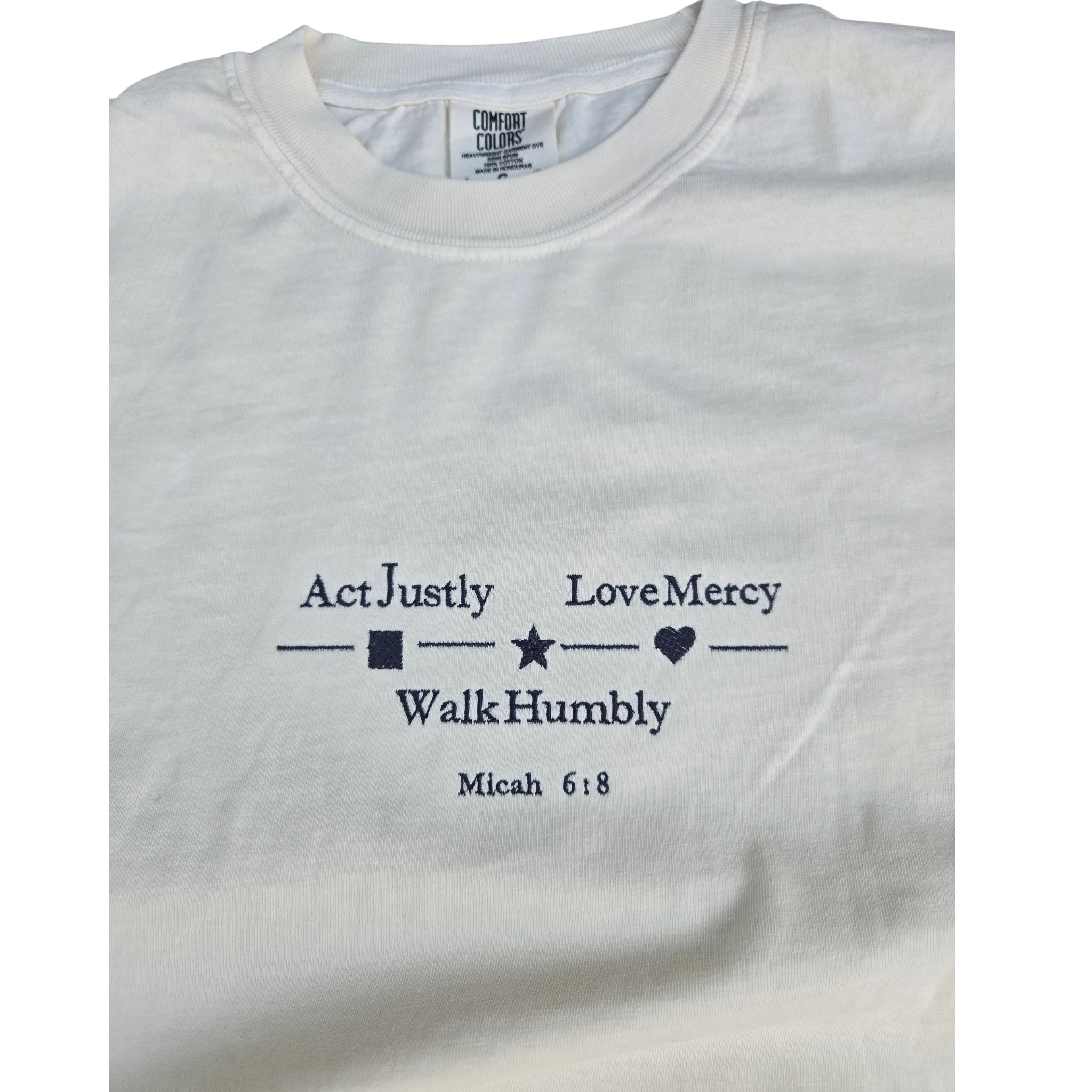 "Walk Humbly" Micah 6:8 Embroidered Tee